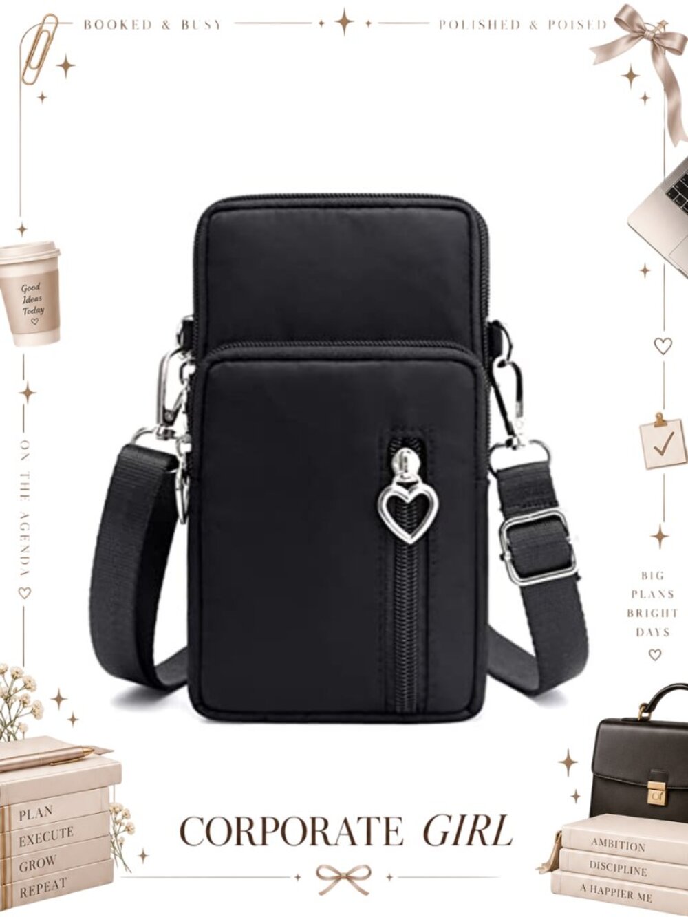 Nylon Crossbody Phone Bag Wallet Mini Purse Detachable Strap 7.9x3.9x1.6